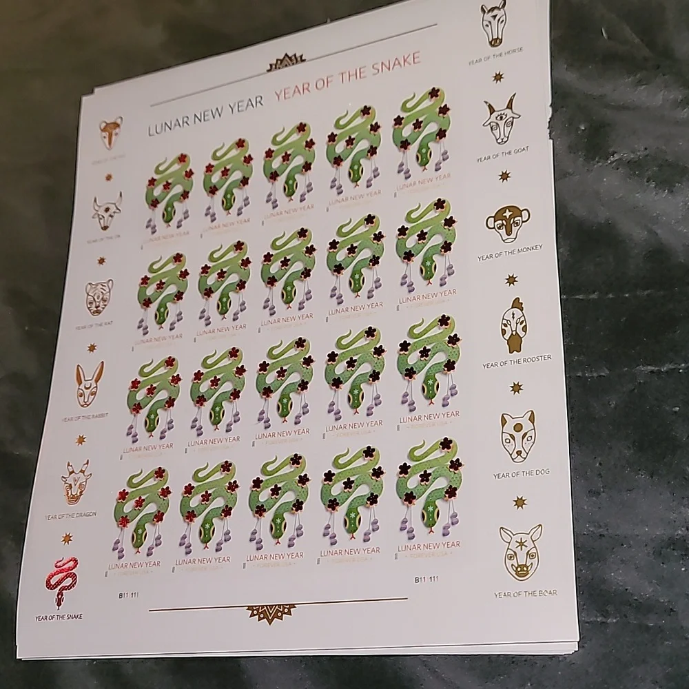 100 Lunar New Year of the Snake‎ 2025 Forever Postage Stamps US Postal USPS